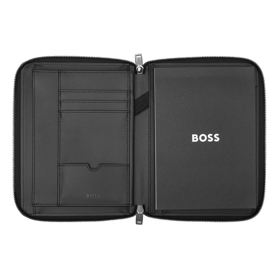 Hugo Boss A5 Conference Folder Monogram Zipped Black HTM411A