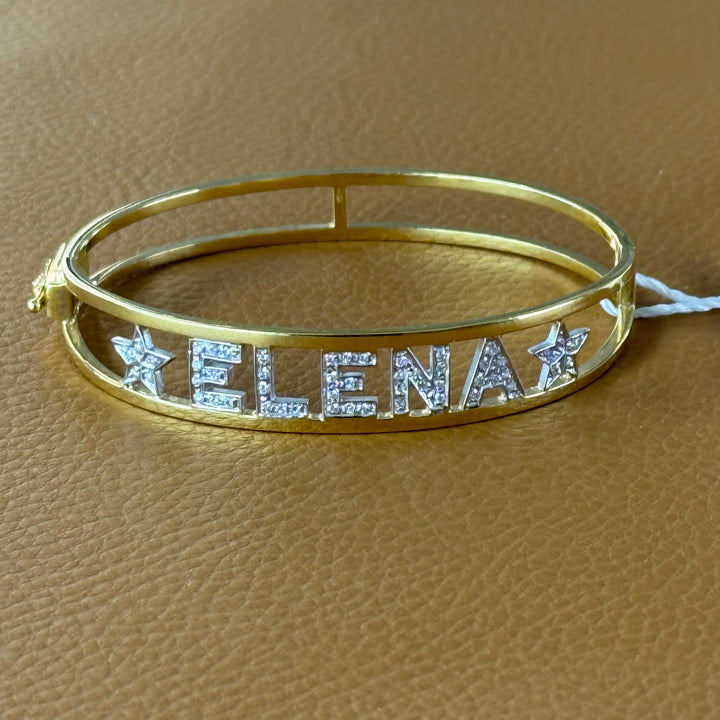 Geelgouden en diamanten armband met ELENA-schrift