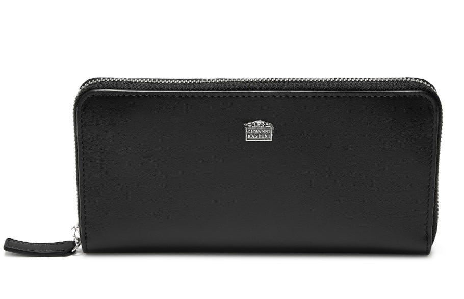 Cartera grande con cremallera Giovanni Raspini en cuero plateado 925 L0009
