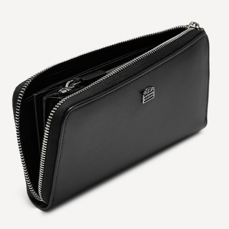 Cartera grande con cremallera Giovanni Raspini en cuero plateado 925 L0009