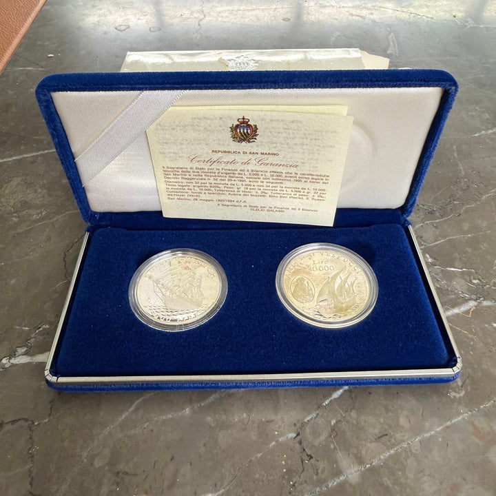 Monete in argento 5000 10000 Lire Repubblica di San Marino Amerigo Vespucci 1995