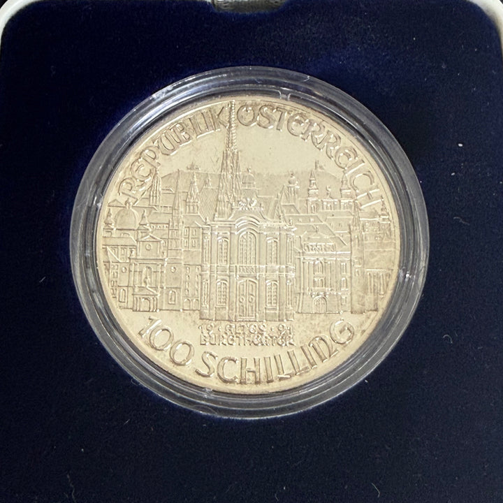 Moneta in argento 100 scellini austriaci 200° morte Wolfgang Amadeus Mozart 1991