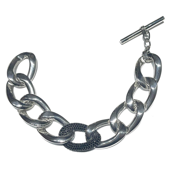 Bracelet Sidalo Groumette argent 925 zircons noir M-4441-BL