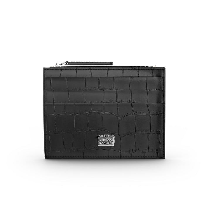 Giovanni Raspini card holder with zip, black croco leather, 925 silver L0023