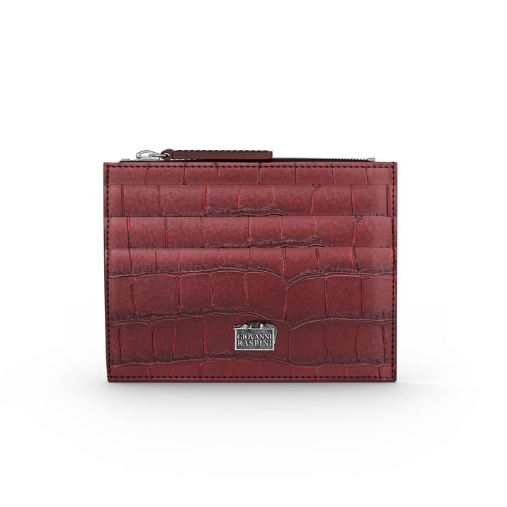 Giovanni Raspini card holder with zip burgundy croco leather 925 silver L0030