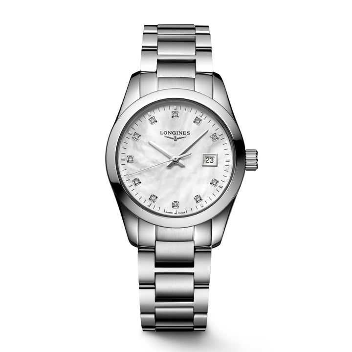 Longines Conquest Classic ur 29mm perlemor diamanter kvartsstål L2.286.4.87.6
