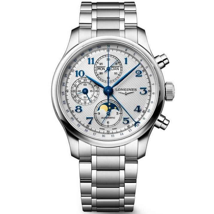 Longines hodinky Master Collection Chrono Moonphase 41mm stříbrná automatická ocel L2.962.4.73.6
