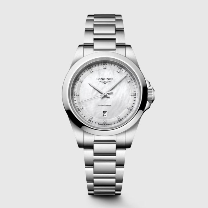 Reloj Longines Conquest 30mm nácar diamantes cuarzo acero L3.350.4.87.6