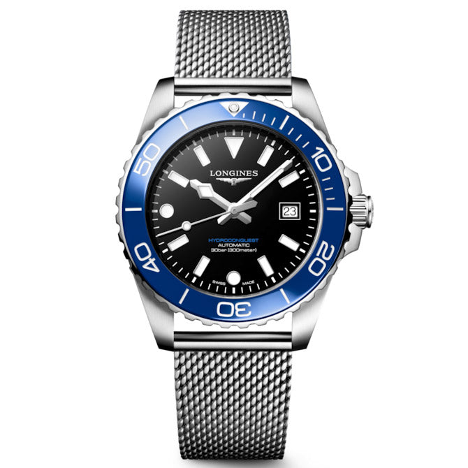Longines Hydroconquest 42mm svart automatisk stålklocka L3.788.4.90.6