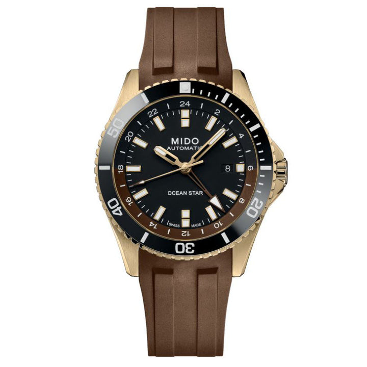 Relógio Mido Ocean Star GMT 44 mm preto automático aço PVD acabamento em ouro amarelo M026.629.37.291.00
