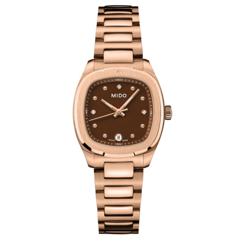 Mido Multifort TV 28mm aço quartzo marrom acabamento PVD ouro rosa M049.110.33.296.00