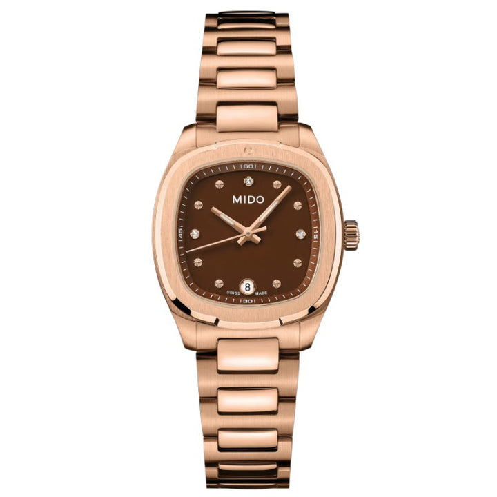 Mido Multifort TV 28mm aço quartzo marrom acabamento PVD ouro rosa M049.110.33.296.00