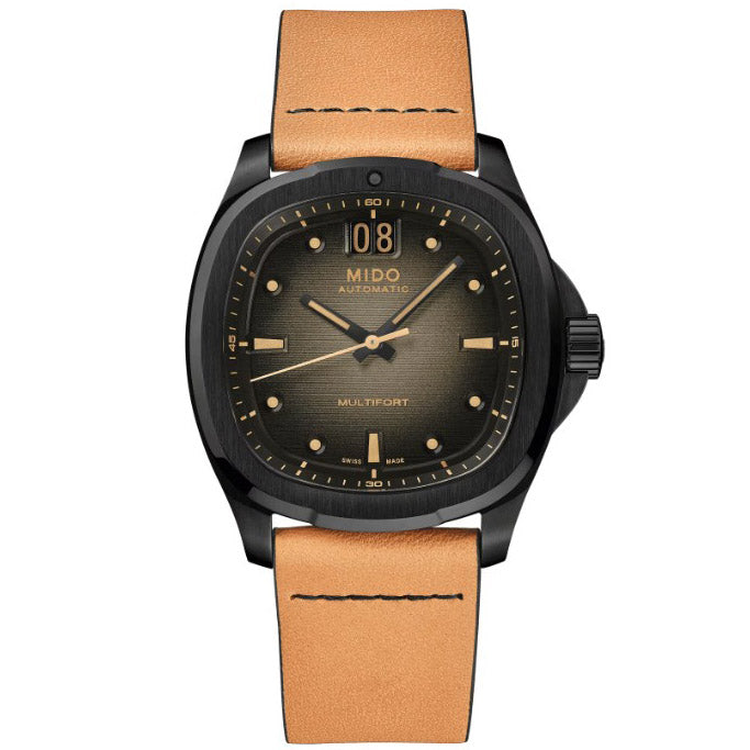 Mido ur Multifort TV Big Date 40mm automatisk grå stål sort PVD finish M049.526.36.081.00
