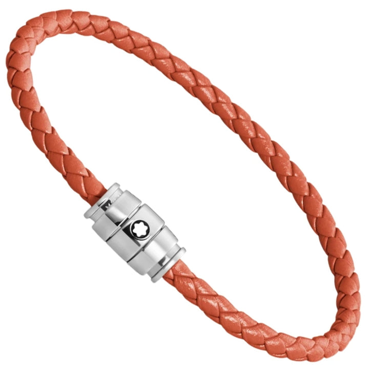 Pulseira Montblanc com 3 anéis em aço e couro Meisterstück Cayenne tamanho L 13429168