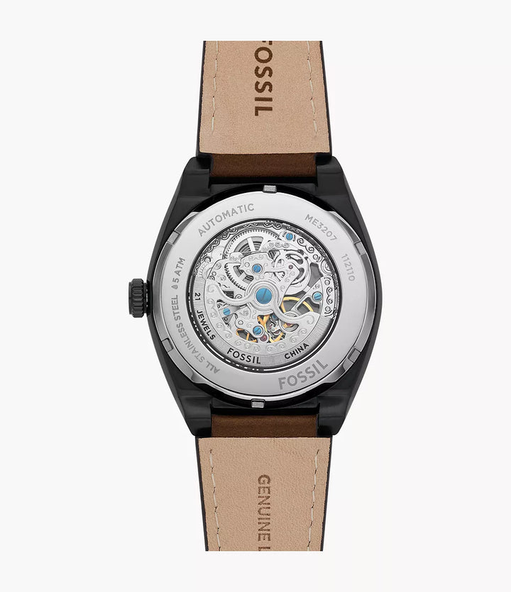 Hodinky Fossil Everett 42mm černá automatická ocel černá PVD úprava ME3207