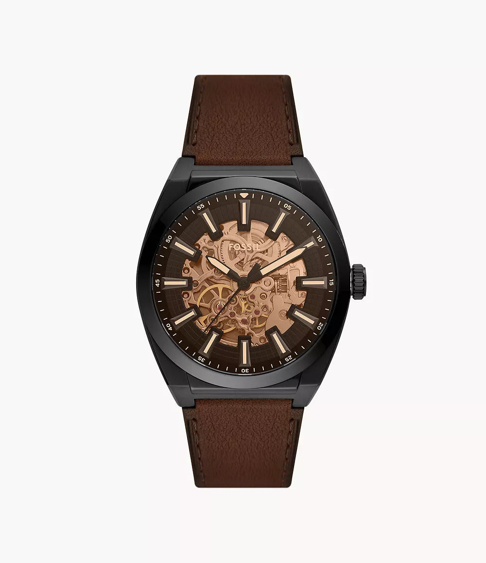 Hodinky Fossil Everett 42mm černá automatická ocel černá PVD úprava ME3207