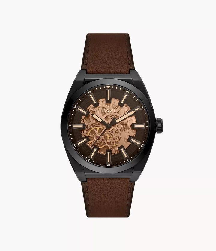 Hodinky Fossil Everett 42mm černá automatická ocel černá PVD úprava ME3207