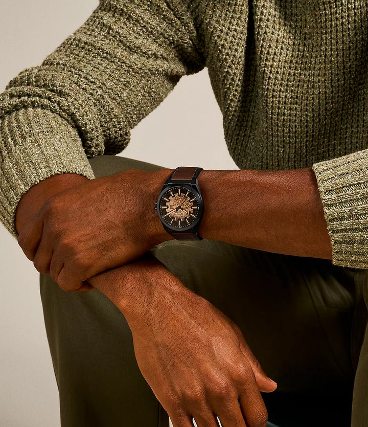 Hodinky Fossil Everett 42mm černá automatická ocel černá PVD úprava ME3207
