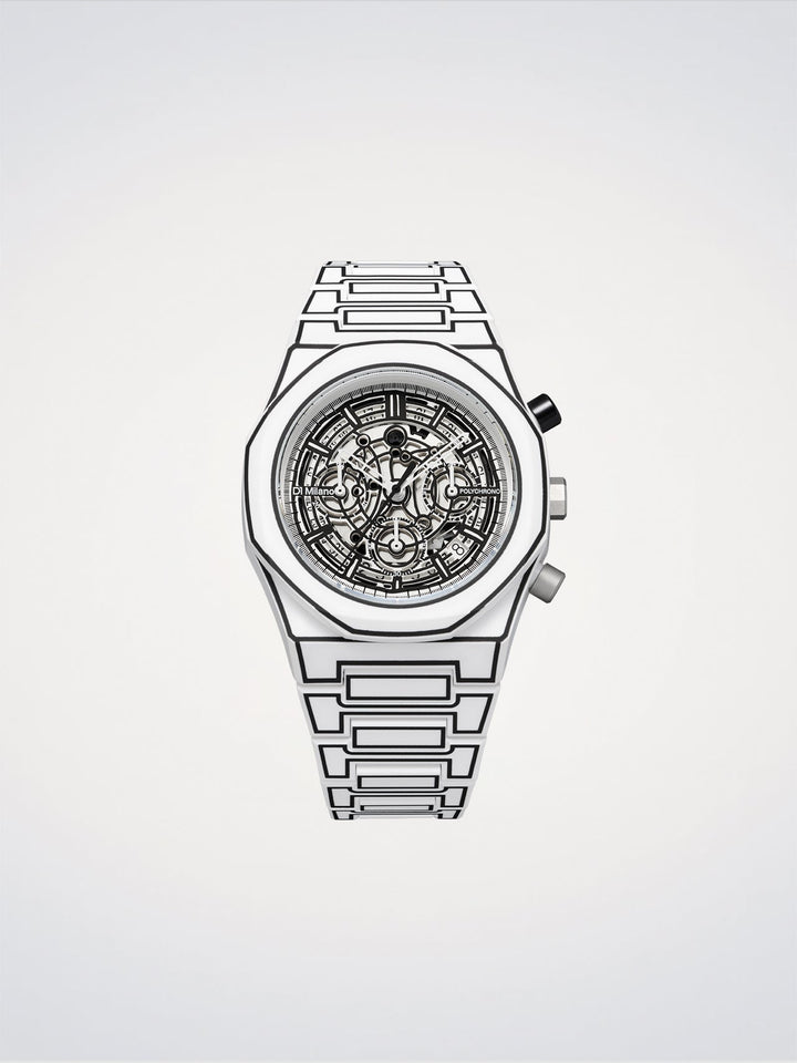 D1 Milano Wit Schets Polychrono 40,5 mm D1-PHBJ13
