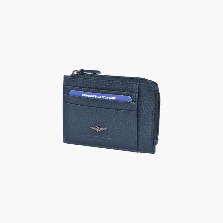 Aeronautica Militare Flat wallet with zip in Soft leather AM187-BL