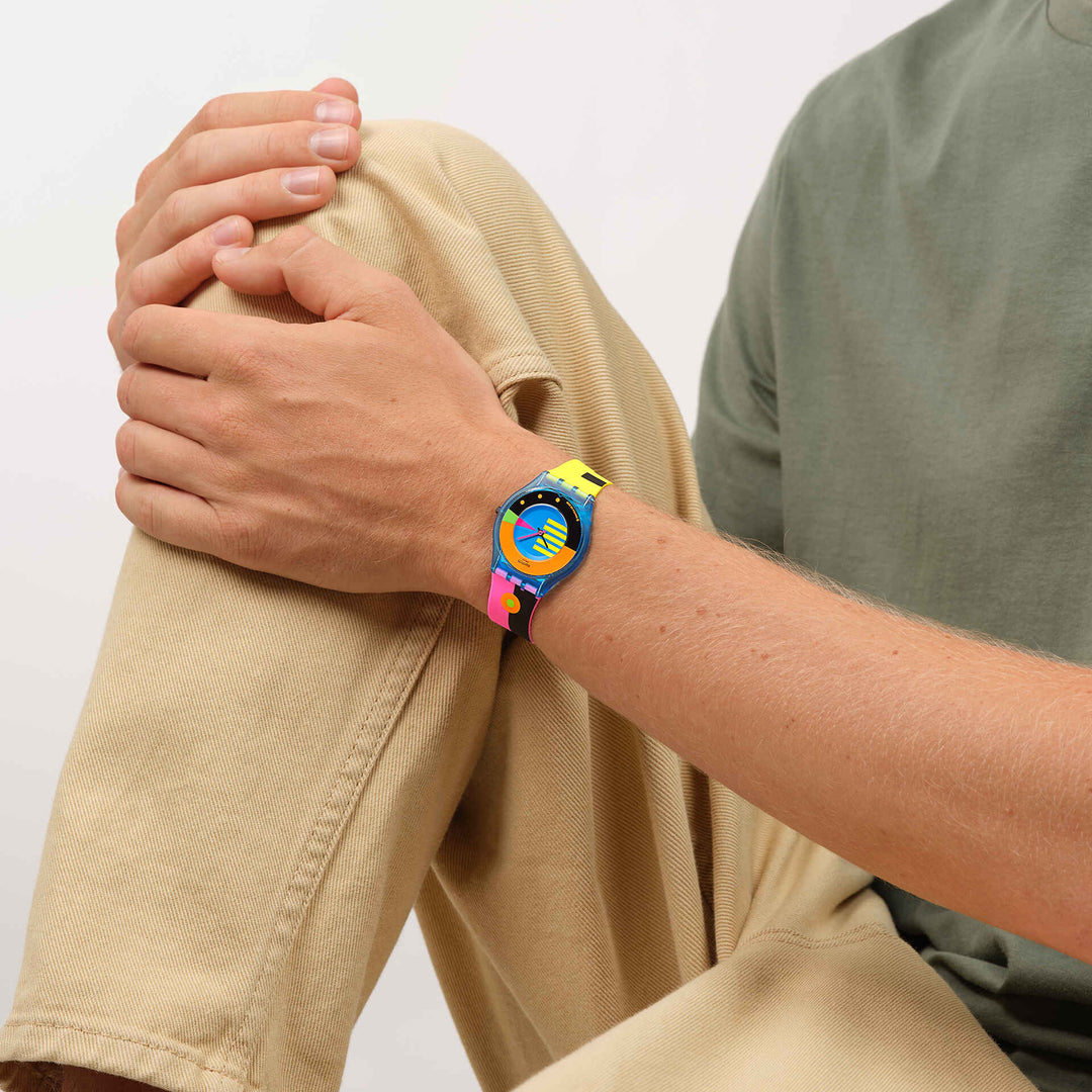 Relógio Swatch NEON FLUMOTIONS Originals Pele 34mm SS08S101