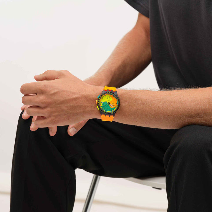 Swatch orologio NEON SIGNAL FLAG Originals Chorno 42mm SUSB422