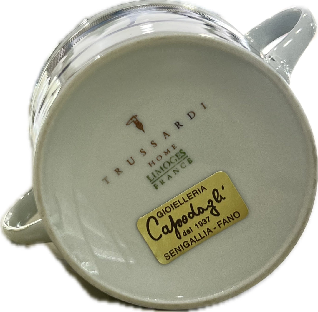 Conjunto Trussardi de 2 xícaras de café com açucareiro em porcelana de Limoges, acabamento platina LEVRIERI_BLU