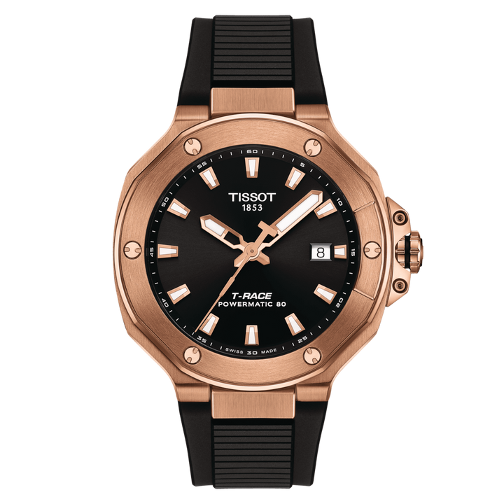 Tissot ur T-Race Powermatic 80 41mm sort automatisk stål PVD rosa guld finish T141.807.37.051.00