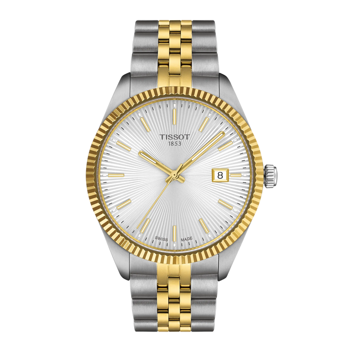 Relógio Tissot Ballade 40 mm prata quartzo aço acabamento PVD ouro amarelo T156.410.22.031.00