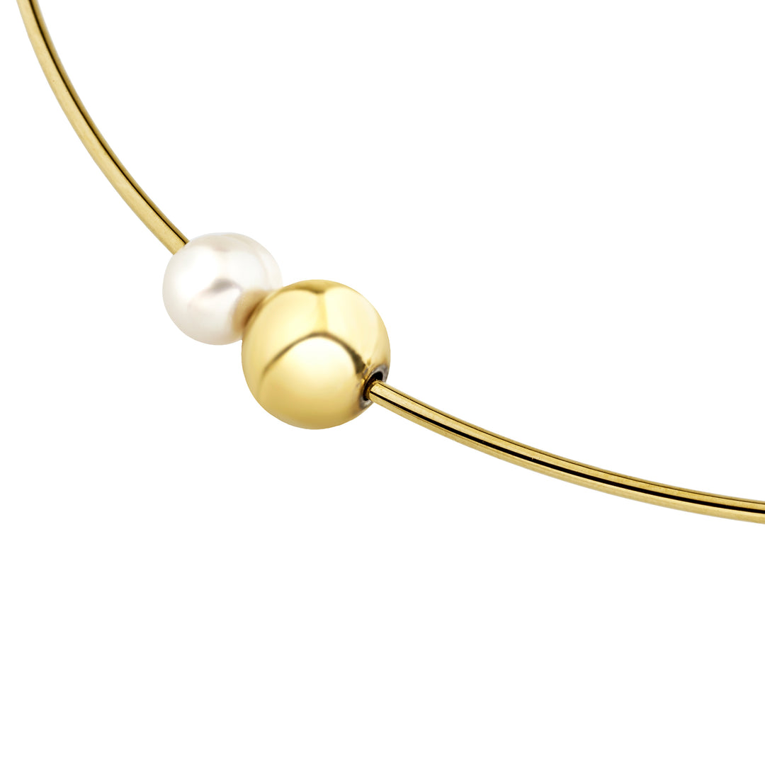 Colar Breil Bubble rígido em aço com acabamento IP dourado e pérolas TJ3777