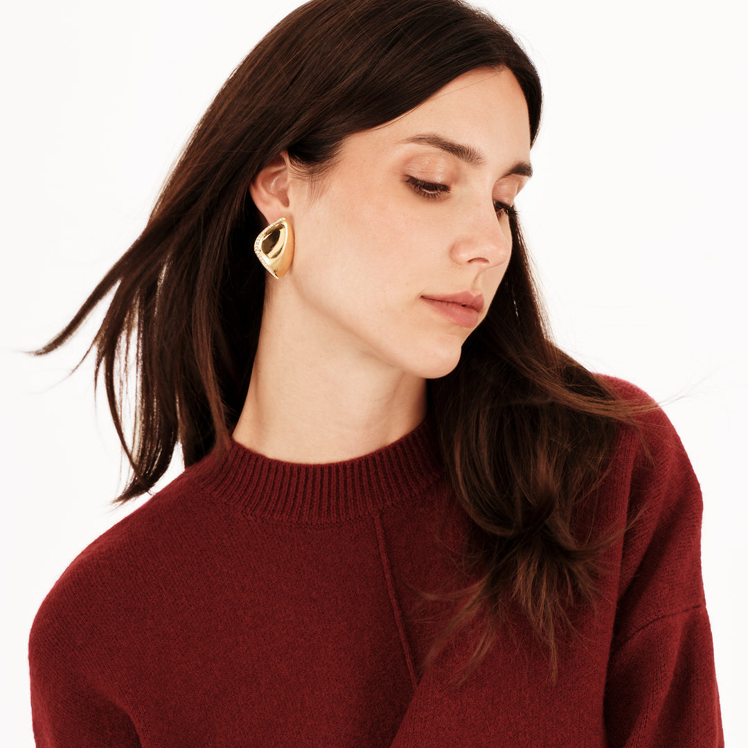 Kolczyki Breil Retwist ze stali IP w kolorze złotym, cyrkonia TJ3918