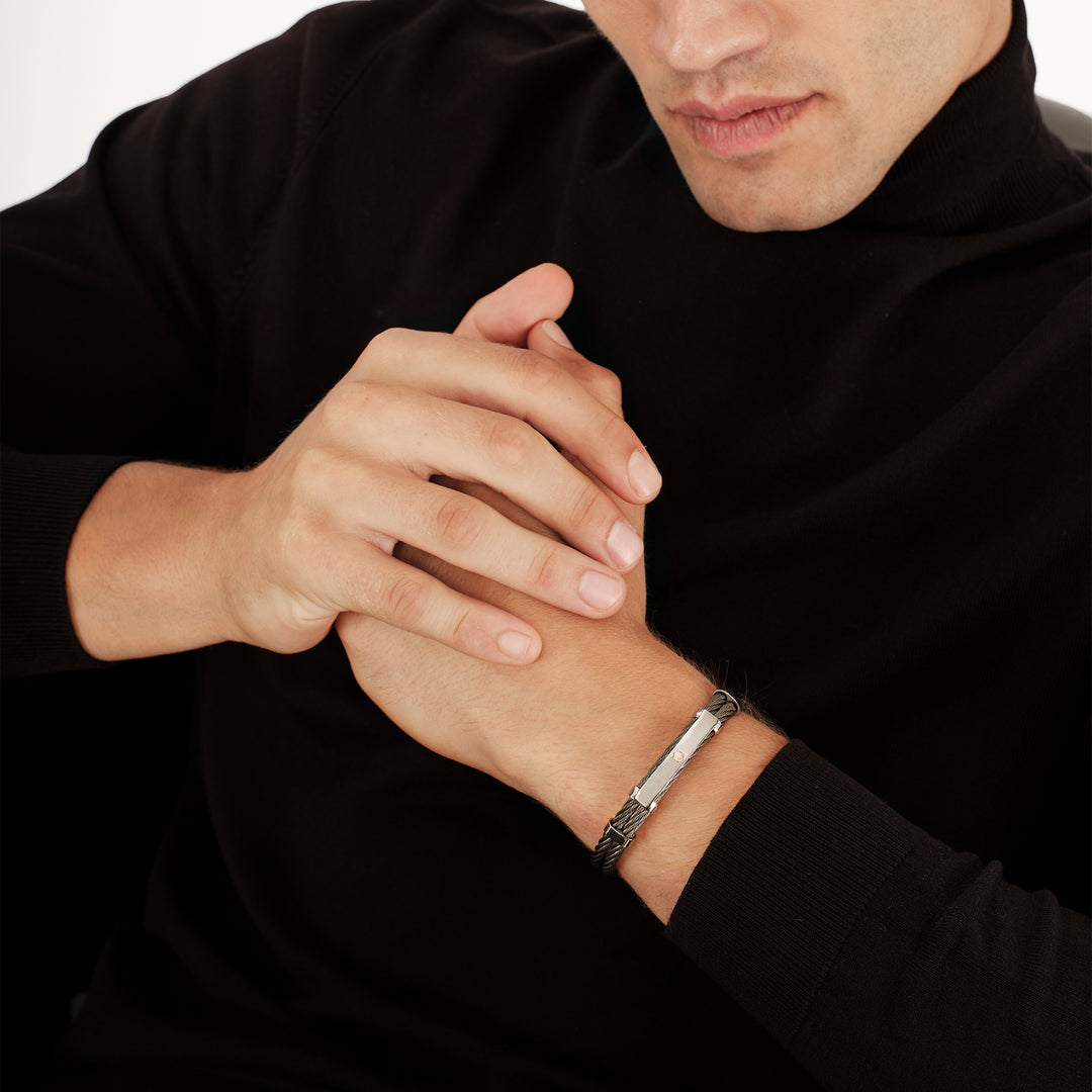 Pulseira rígida Breil 9K Loop, aço, acabamento PVD preto, ouro rosa 9kt TJ3962