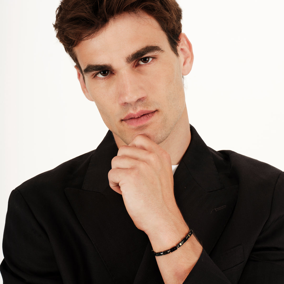 Breil Ceramic Brick armband, stål, svart PVD finish, keramik TJ3964