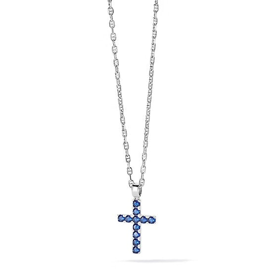 Collier ras de cou Comete Tennis Cross argent 925 zircons bleus UGL 689