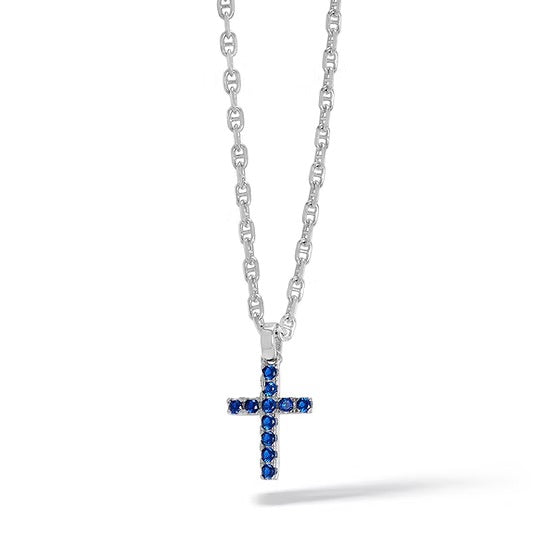 Collier Comete Tennis Cross argent 925 zircons bleus UGL 730