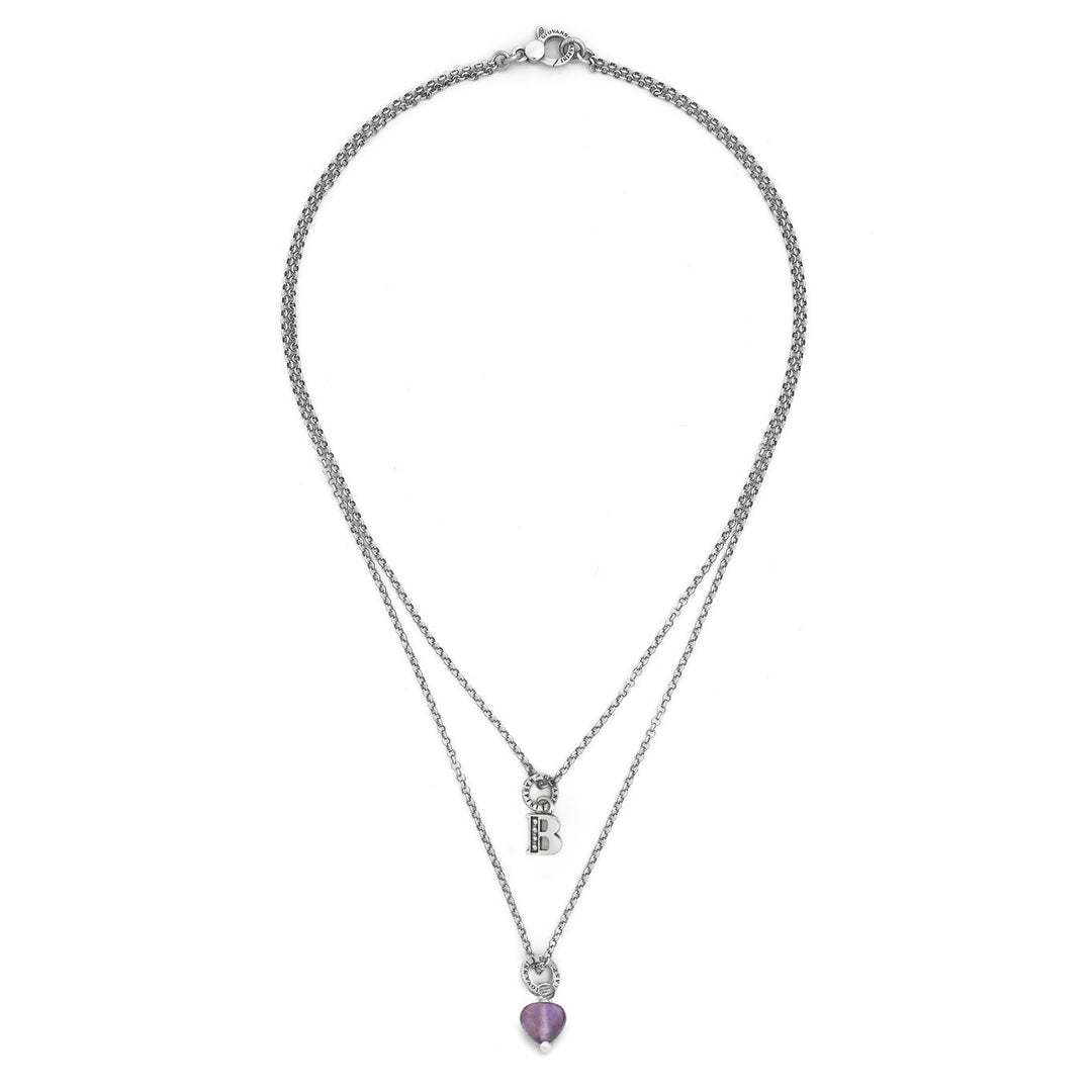 Giovanni Raspini ketting kostbaar geschenk letter b Ketting in 925 zilver, amethist en zirkonen X01493