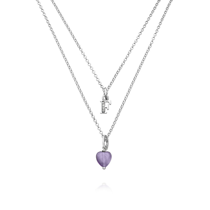 Giovanni Raspini ketting kostbaar geschenk letter f Ketting in 925 zilver, amethist en zirkonen X01489