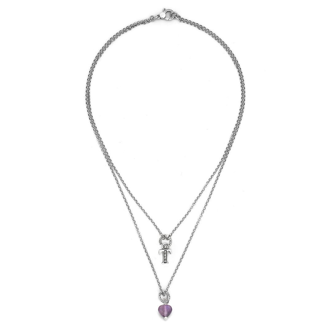 Giovanni Raspini ketting kostbaar geschenk letter t Ketting in 925 zilver, amethist en zirkonen X01475
