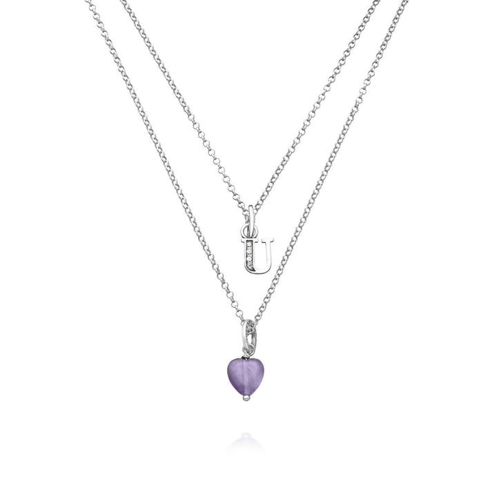 Giovanni Raspini ketting kostbaar geschenk letter u Ketting in 925 zilver, amethist en zirkonen X01474