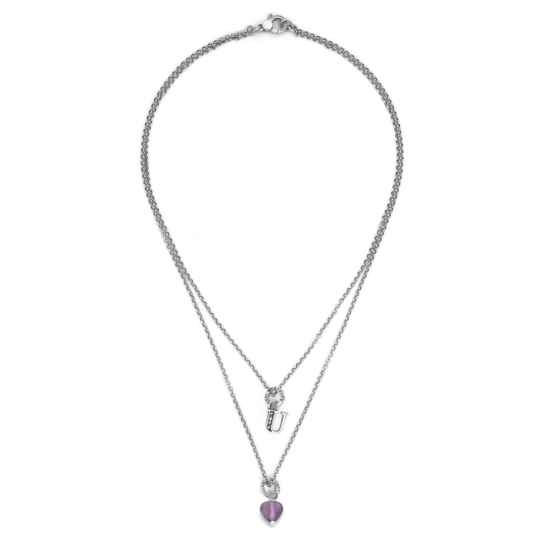 Giovanni Raspini ketting kostbaar geschenk letter u Ketting in 925 zilver, amethist en zirkonen X01474