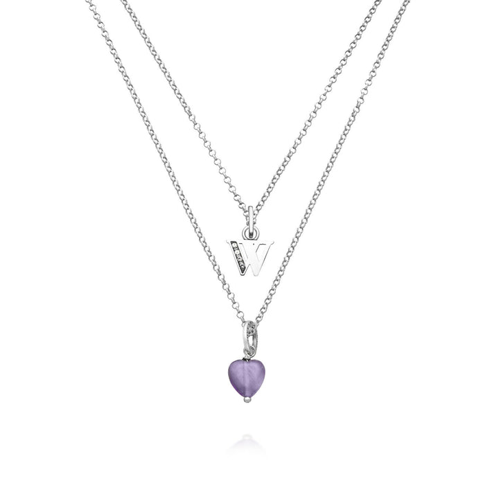 Giovanni Raspini ketting kostbaar geschenk letter w Ketting in 925 zilver, amethist en zirkonen X01472