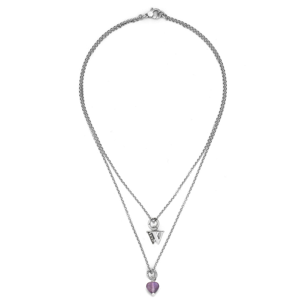 Giovanni Raspini ketting kostbaar geschenk letter w Ketting in 925 zilver, amethist en zirkonen X01472