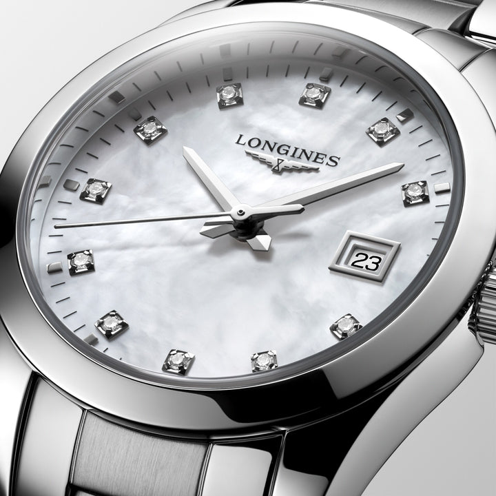 Longines Conquest Classic ur 29mm perlemor diamanter kvartsstål L2.286.4.87.6