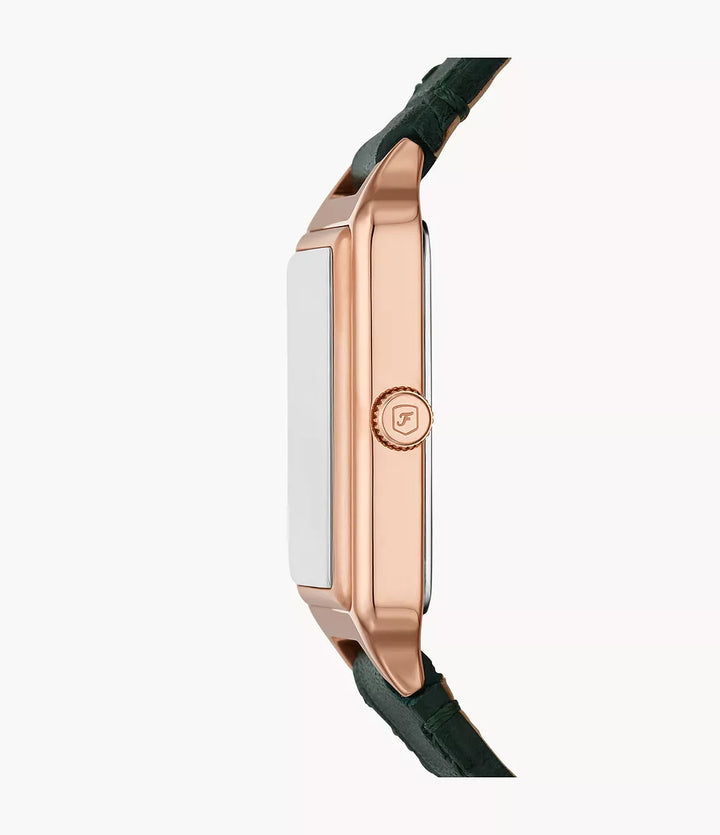 Zegarek Fossil Raquel 23mm zielona kwarcowa stal, wykończenie PVD w kolorze różowego złota ES5366