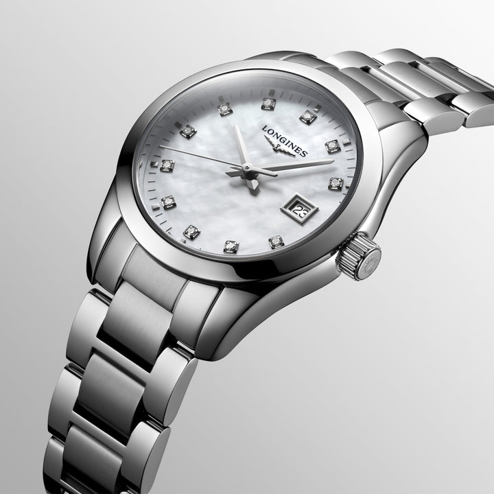 Longines Conquest Classic ur 29mm perlemor diamanter kvartsstål L2.286.4.87.6