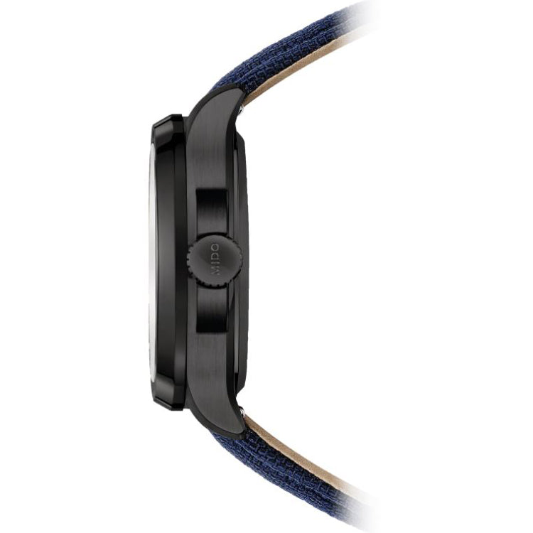 Mido ur Multifort TV Big Date 39x40mm blå automatisk stål sort PVD finish M049.526.37.041.00