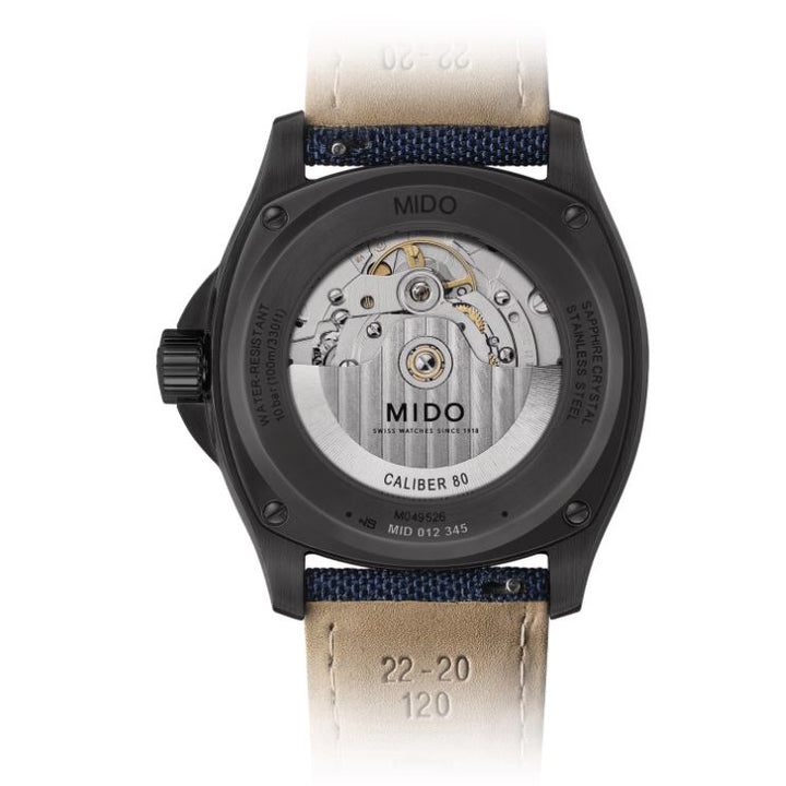 Mido ur Multifort TV Big Date 39x40mm blå automatisk stål sort PVD finish M049.526.37.041.00