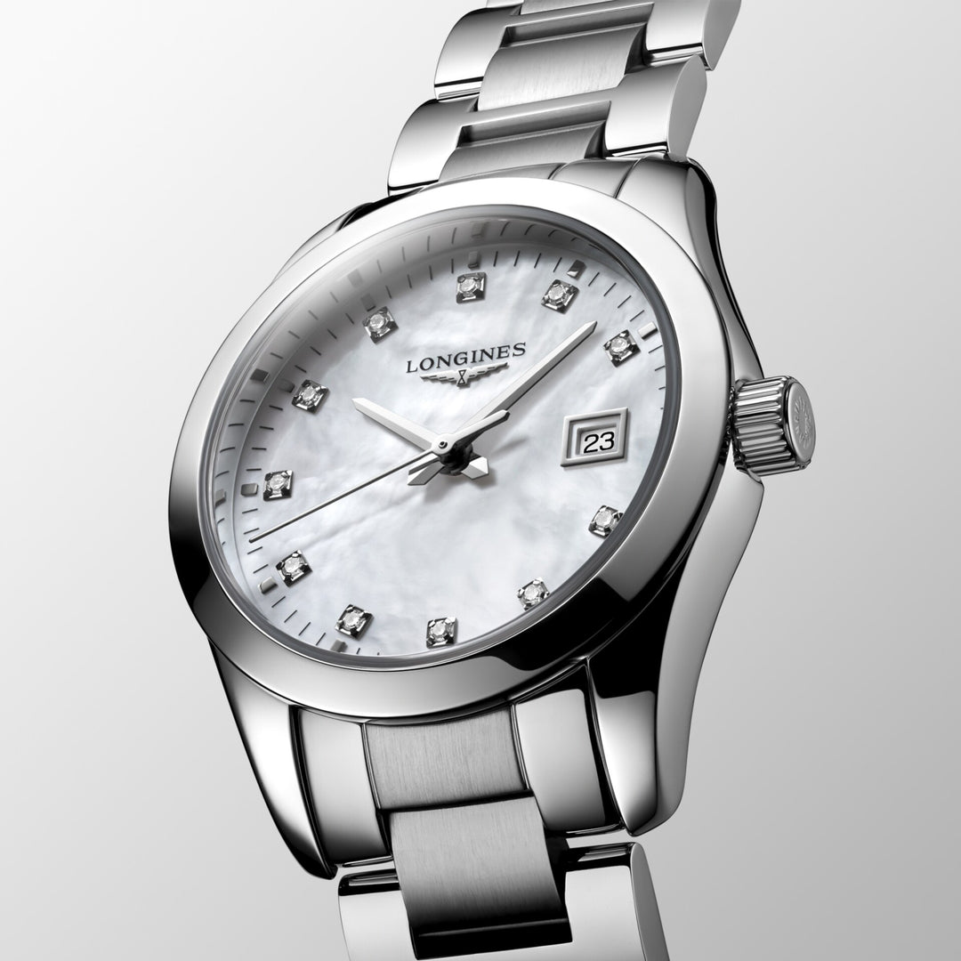 Longines Conquest Classic ur 29mm perlemor diamanter kvartsstål L2.286.4.87.6