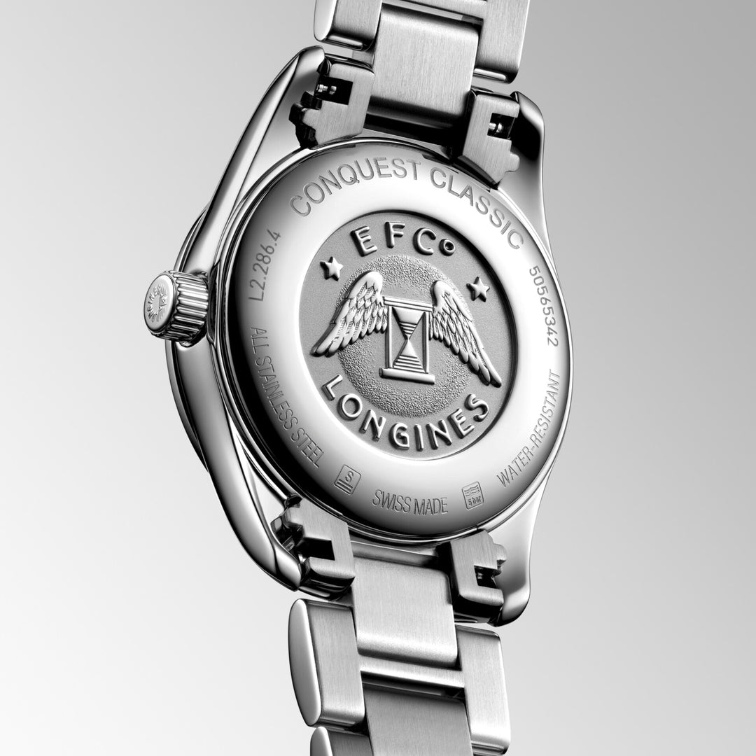 Longines Conquest Classic ur 29mm perlemor diamanter kvartsstål L2.286.4.87.6