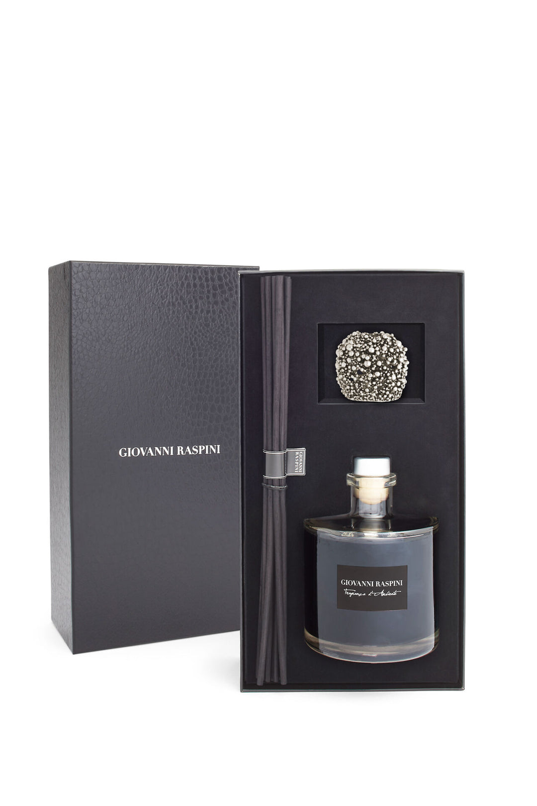 Giovanni Raspini Perlage Diffuser - Nero Divino hemdoft med vit bronsdekoration - XB0144